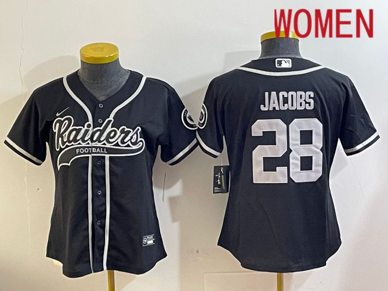 Women Oakland Raiders #28 Jacobs Black Joint Name 2024 Nike Limited NFL Jersey style 1